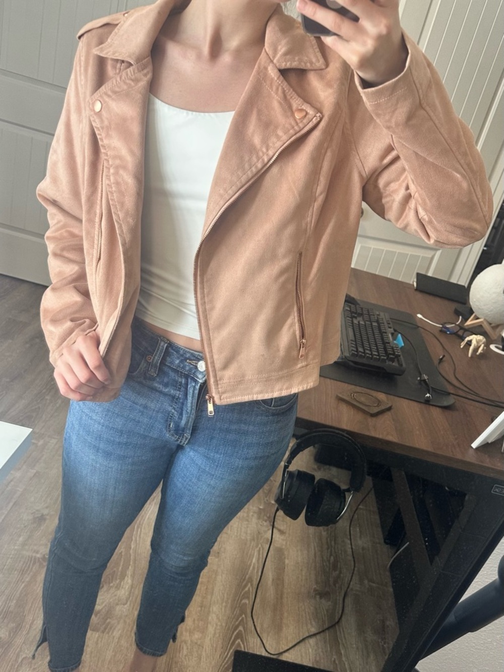 Pink Faux Suede Moto Jacket